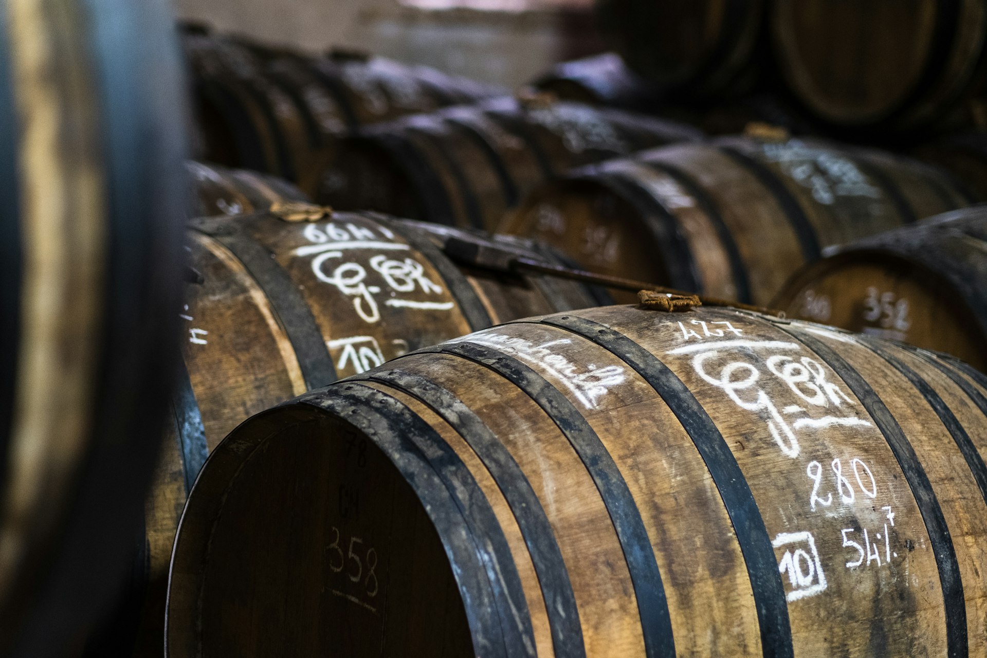 a close-up of some barrels