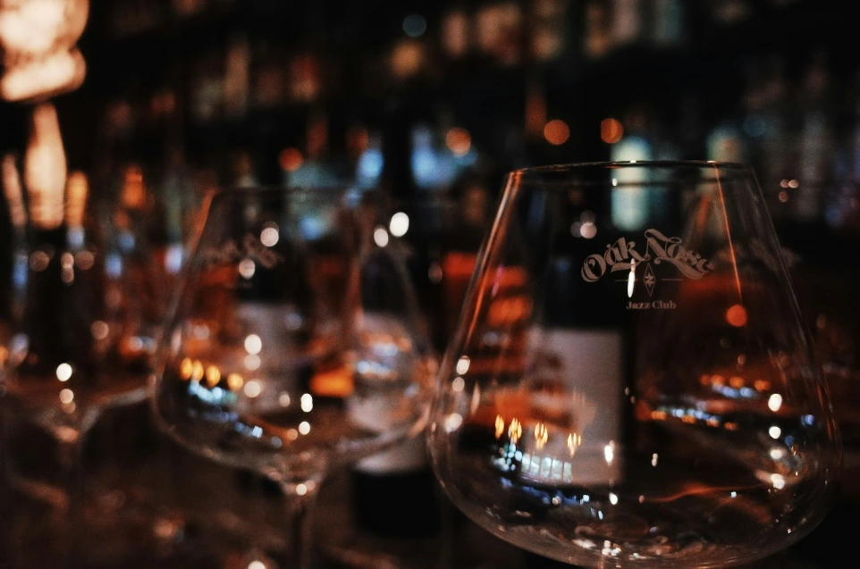 clear wine glass with liquor