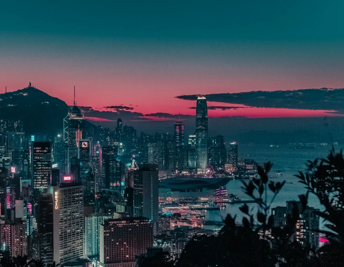 city skyline during night time